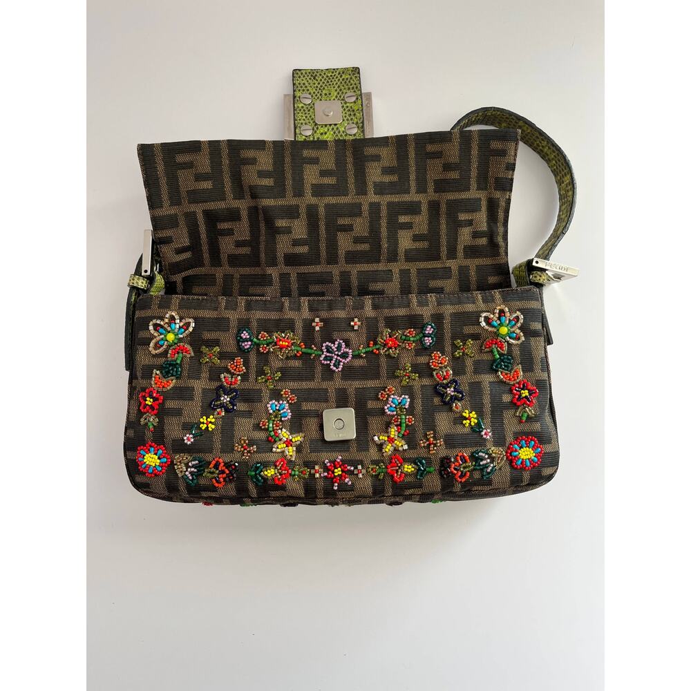 Fendi Baguette FF colorful beaded exotic leather silver hardware rare style - Picture 6 of 11